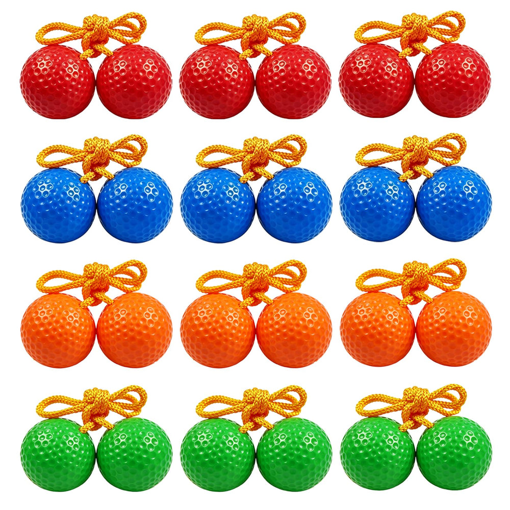 Kasteco front view of 12-pack ladder balls showing bright colors and included bag for easy transport