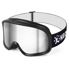 Keary front view of goggles showing full lens and ventilation, clear vision benefit