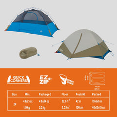 Kelty Ashcroft 2P interior showing sleeping space and pockets — comfortable sleeping area