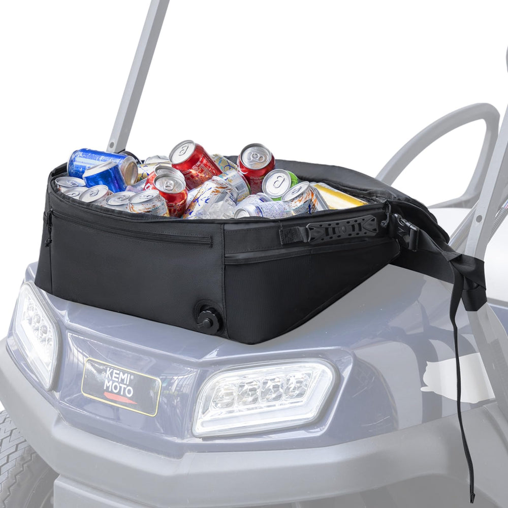 KEMIMOTO front view showing cooler bag mounted and organized benefit visibility