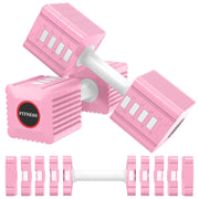 KEMLDIVS front view of the peachy adjustable dumbbell set showing compact design and convenience