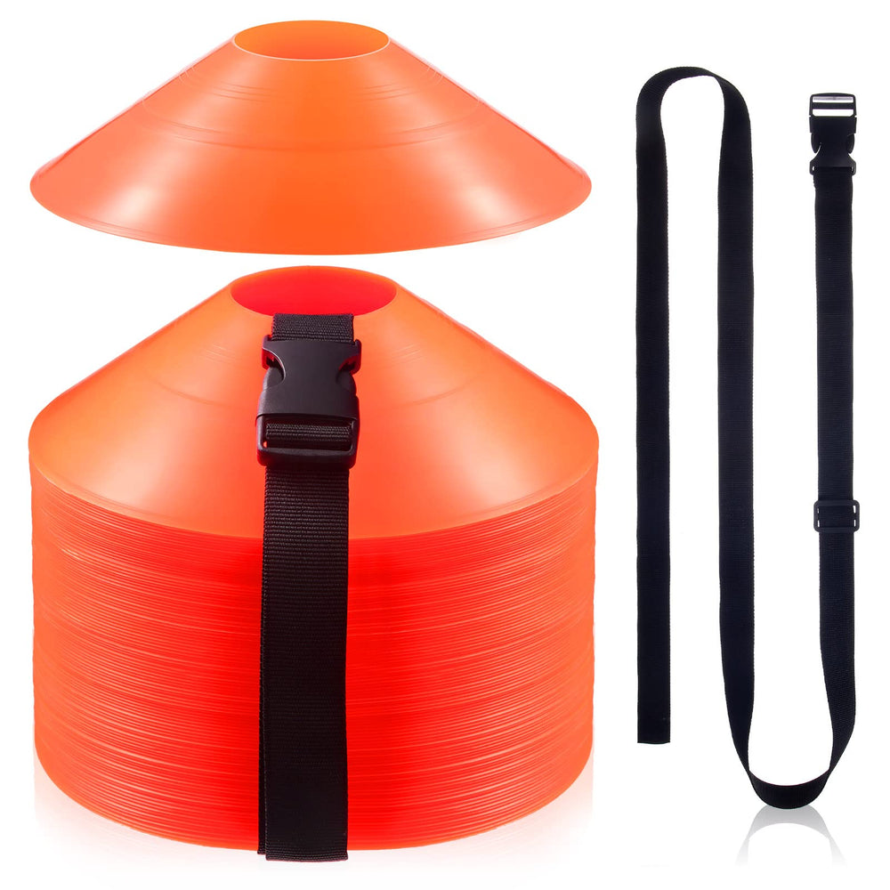 Kenning front pack of 100 orange cones showing compact set and easy transport