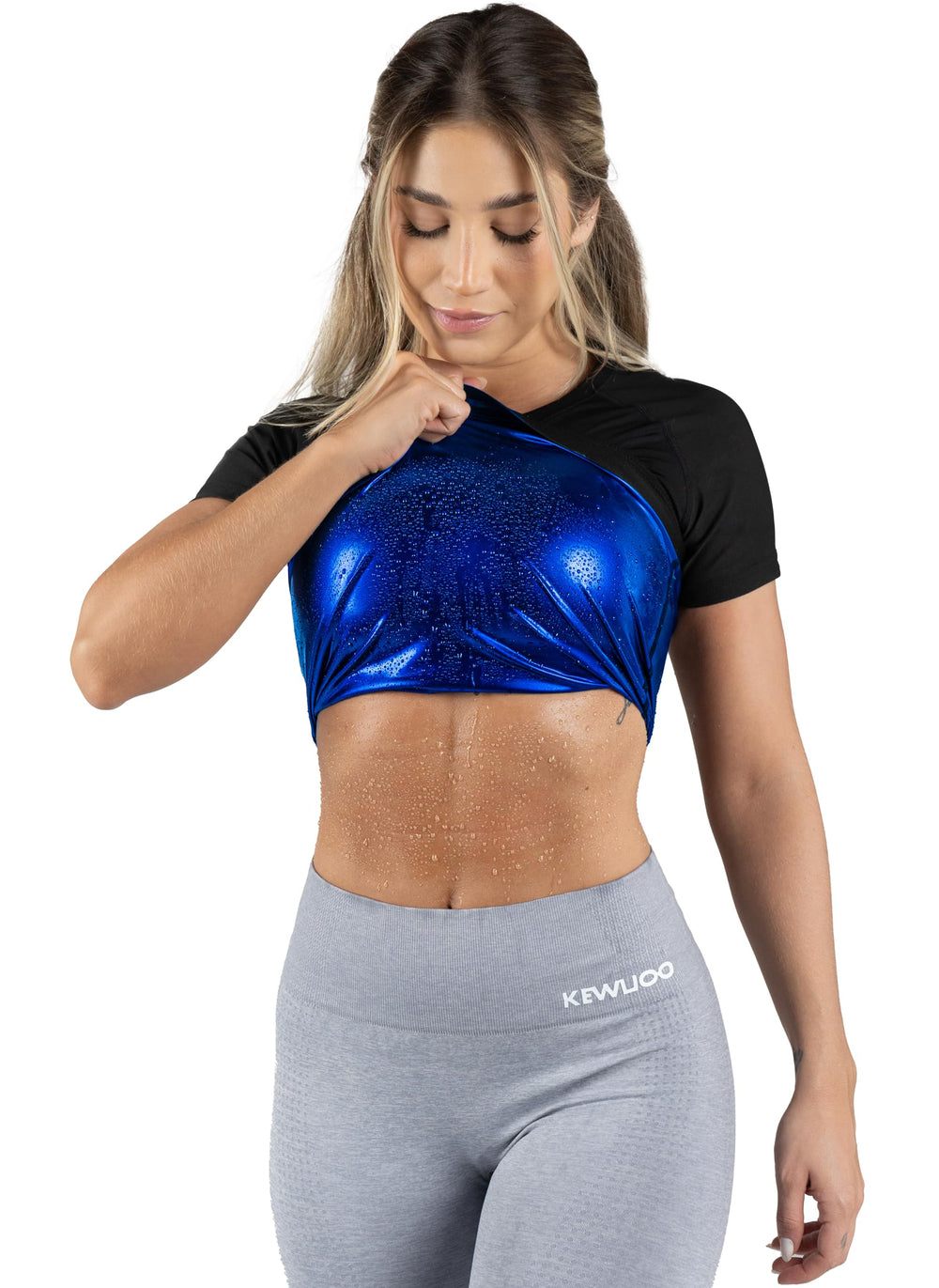 Kewlioo front view of black sauna shirt showing sleek compression and confidence