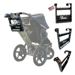 Kid Caddie front mounted on stroller showing secure carry benefit