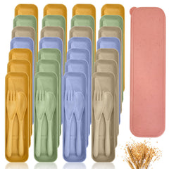 Kidum front packaging showing 60 light-color wheat straw utensil sets and case, convenient bulk value