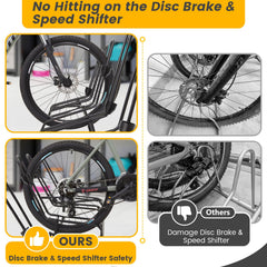 Kingarage wheel holder detail showing derailleur-safe contact point on tire tread