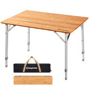 KingCamp bamboo table front view showing compact sturdy design benefit portability