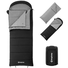KingCamp front view of sleeping bag showing full size and hood for warmth