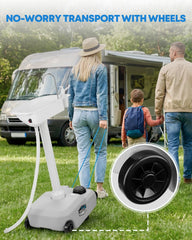 Kohree sink being rolled across grass showing easy transport benefit