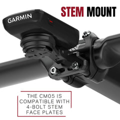 KOM Cycling stem mount angled close-up highlighting adjustable tilt and clear sightlines