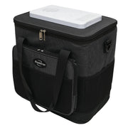 Koolatron front view showing cooler bag and zipped lid benefit compact storage