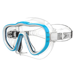 Kraken Aquatics front view of mask showing wide single-lens and frame, clear vision benefit