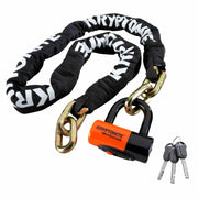 Kryptonite front packaging showing full chain and disc-lock kit and clear product view