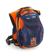 KTM replica team baja backpack front view showing logo and compact storage benefit