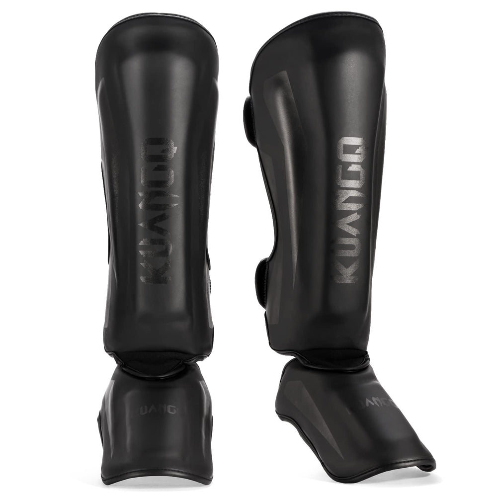 KUANG QUAN front view of shin guards showing padded protection and straps