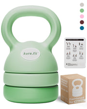 kure.fit front view of adjustable kettlebell showing compact design and three weights