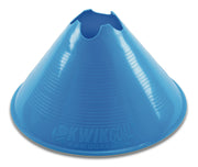 Kwik Goal front view of 12 blue jumbo disc cones showing pack and visibility benefit