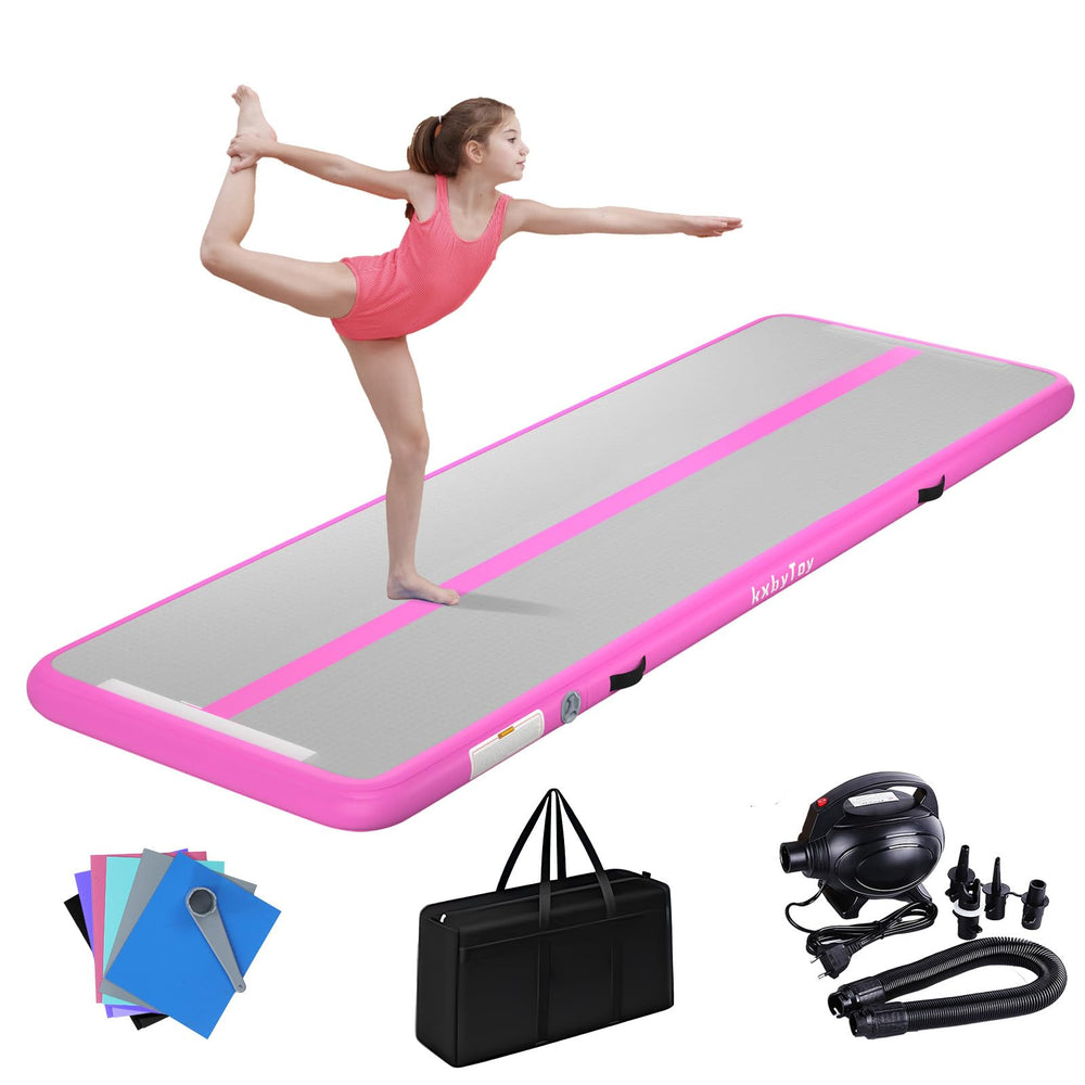 kxbyToy front view of pink air mat showing full length and markings, highlights portability