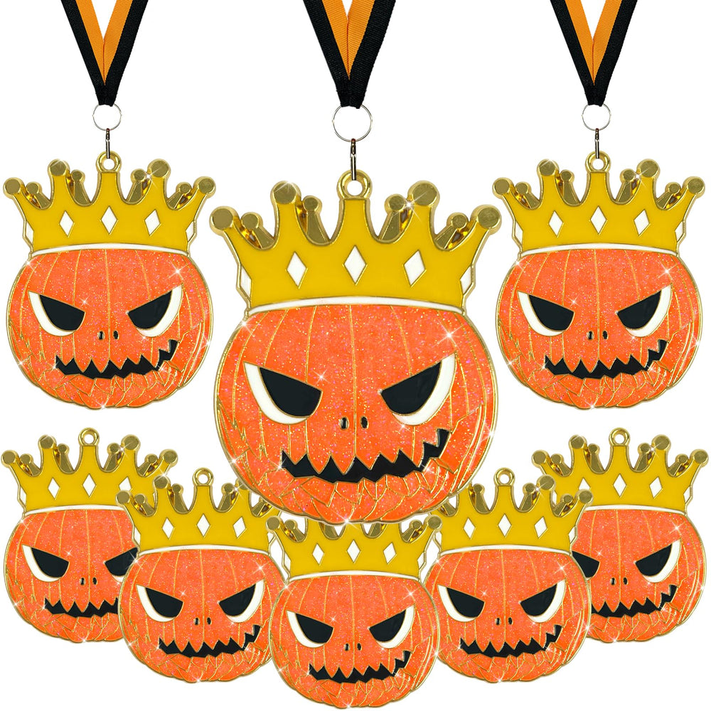 LAIAMER front view of glitter pumpkin medal showing festive detail and instant party recognition