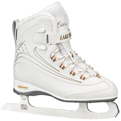 Lake Placid front view of white gold skates showing supportive boot and stylish finish