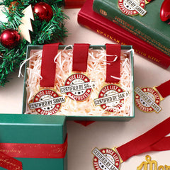 Landical close-up of medal face showing Santa and reindeer details for keepsake appeal