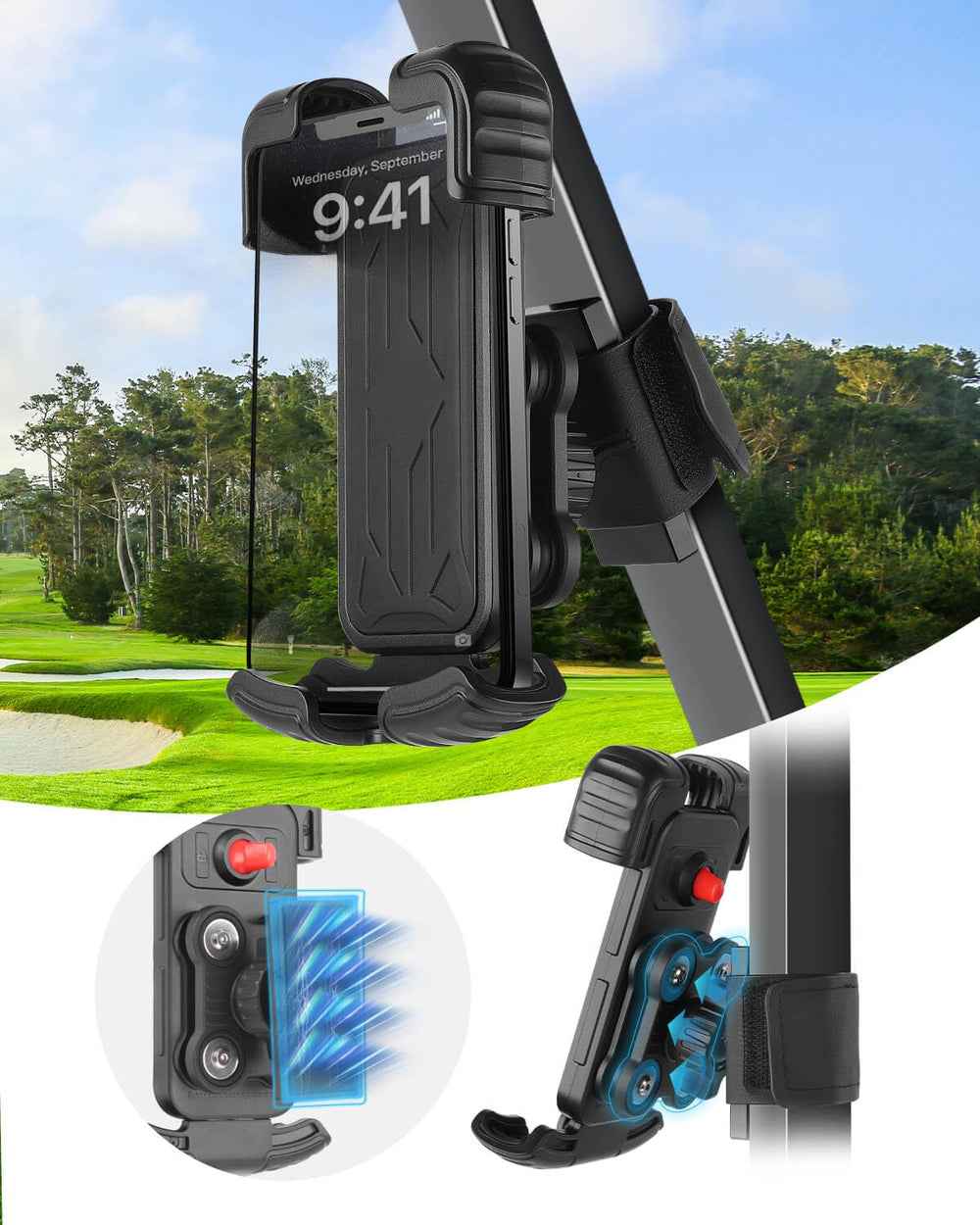LEAPGOMAX front view mounted on an EZGO showing stable grip and visibility