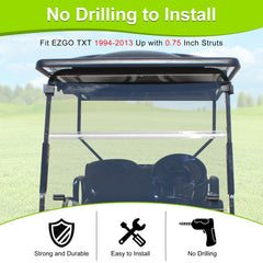 LEAPGOMAX clips holding windshield on cart demonstrating stable secure fit benefit