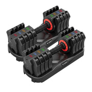 LEEKEY adjustable dumbbell front view showing compact design and efficiency