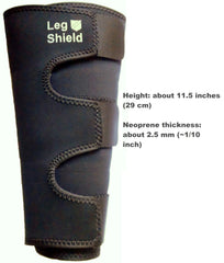 Leg Shield straps detail showing three hook-and-loop straps for secure fit