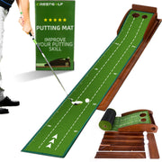 LEIMO KPARTS front view of putting mat showing dual holes and elegant finish for realistic practice