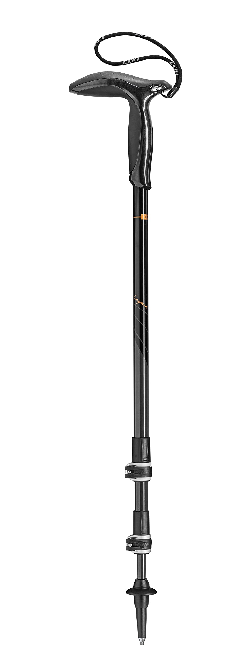 LEKI Legend front view showing sleek carbon shaft and lightweight portability