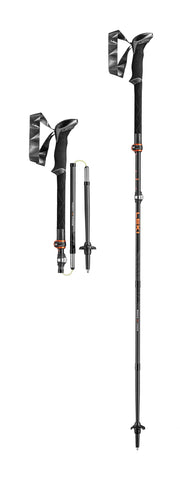 LEKI Makalu FX Carbon front view showing collapsible poles and color contrast, ideal for lightweight hiking