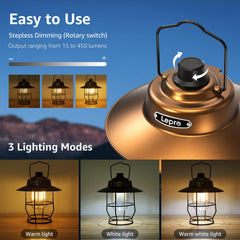 Lepro lantern hanging inside a tent providing warm campsite illumination