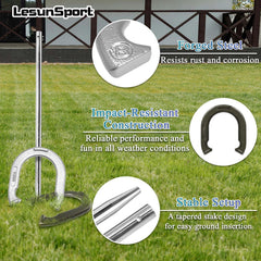 LesunSport tapered steel stake driven in grass, provides stable anchoring