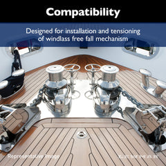 Lewmar clutch nut lever in use on windlass demonstrating controlled tensioning benefit