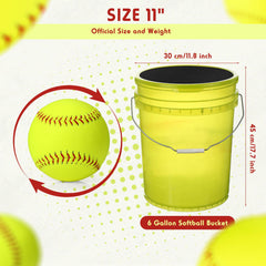 Lewtemi softballs stacked inside bucket with lid showing tidy storage advantage