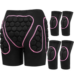 Lewtemi front view of the three-piece kit showing hip shorts and pads, clear protection