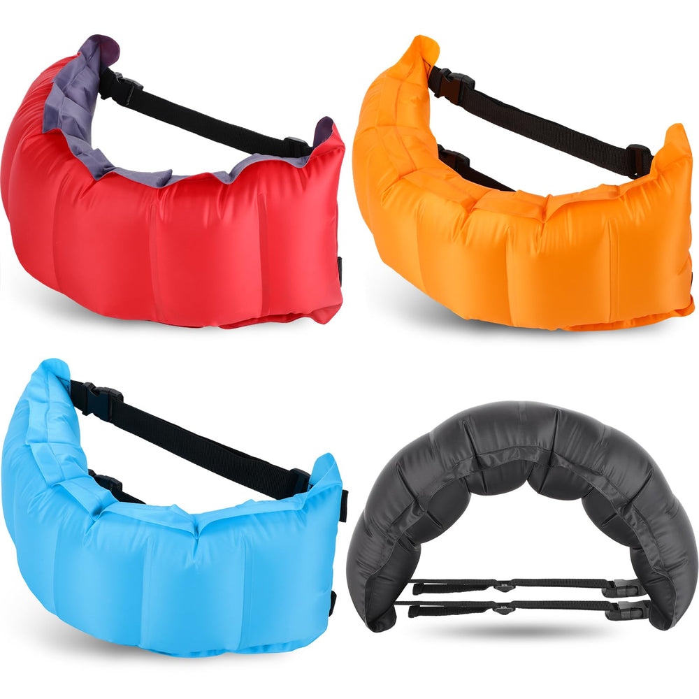 Lewtemi front view of four colored inflatable swim belts showing portability and set variety