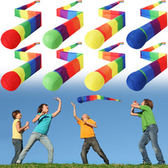 Leyndo front view of 8-piece comet ball set showing bright colors and tails for group play
