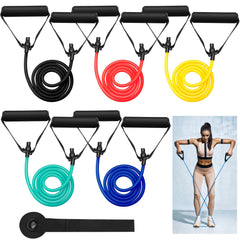 Leyndo front view of five bands with handles showing portable benefits