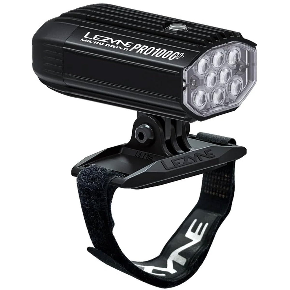 LEZYNE Helmet Micro Drive Pro front view showing compact 1000-lumen beam for clear visibility