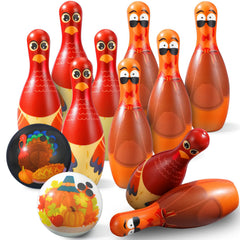 Libima front display of the turkey bowling set showing pins and balls for festive family play