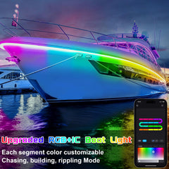 Lichaser strip installed on pontoon deck demonstrating vibrant multicolor atmosphere