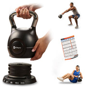 Lifepro Powerflow Plus front view showing compact adjustable kettlebell and benefits