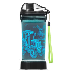Lightzz tractor bottle front view showing tractor design and clear Tritan body for visibility