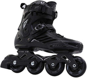 LIKU front view of black skate boot showing fit and reinforced shell for stability