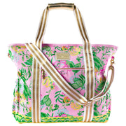 Lilly Pulitzer front view of cooler tote showing print and zip closure for stylish portability
