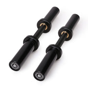 LIONSCOOL front view of black loadable dumbbells showing compact design and value