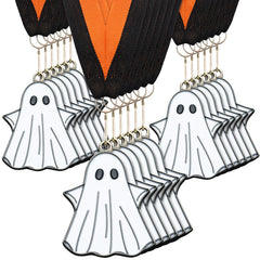 Loetere front view of ghost medal set showing festive design and ribbons
