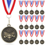 Loetere medal front view showing reading motif and elegant finish to celebrate achievement